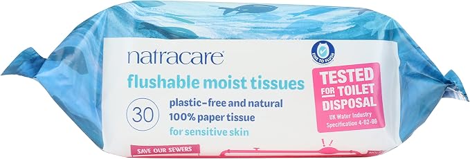 NATRACARE Safe To Flush Moist Tissues 30 Count, 30 CT (Pack of 4)