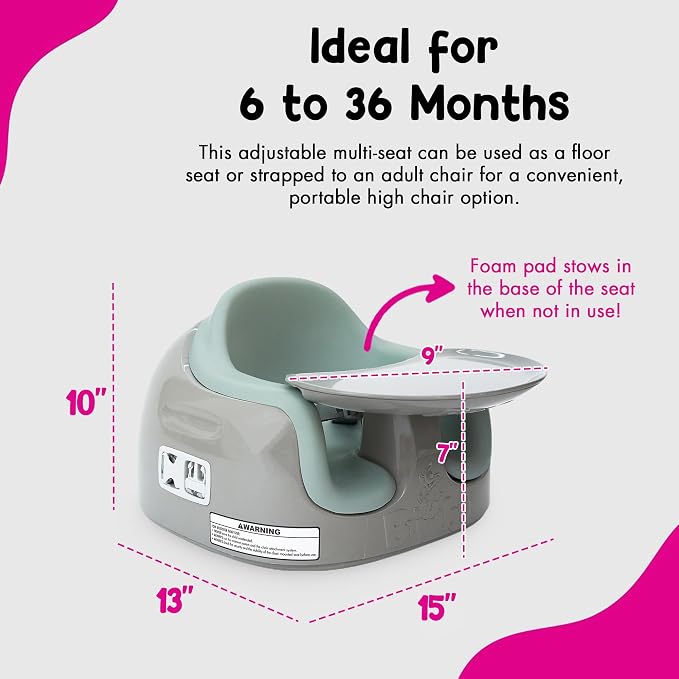 Bumbo 2 Pack 3-in-1 Multi-Seat for 6 to 36 Months, Travel Baby Feeding & Play Floor Seat, All-in-One Portable Booster with Tray & Toddler High Chair, Breige/Agave