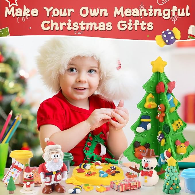 PLAY Christmas Color Dough Sets for Kids, DIY Christmas Dough Toys Gifts for Grandkids, Safe & Non-Toxic Toys Gifts for Boys Girls