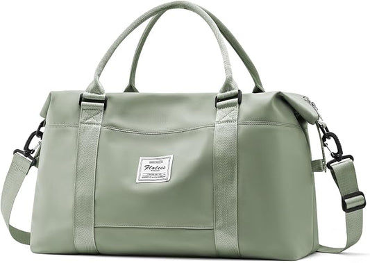 Travel Duffel Bags for Women Mens Waterproof Weekender Carry on Bag Sports Gym Bag Travel Tote Bags with Wet Pocket Overnight Bag Workout Duffel Bags with Trolley Sleeve Grey Green