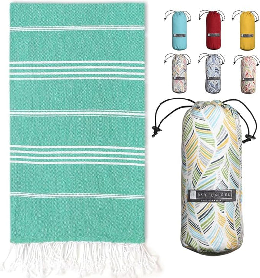 BAY LAUREL Turkish Beach Towel with Travel Bag 39 x 71 Quick Dry Sand Free Lightweight Large Oversized Towels Light