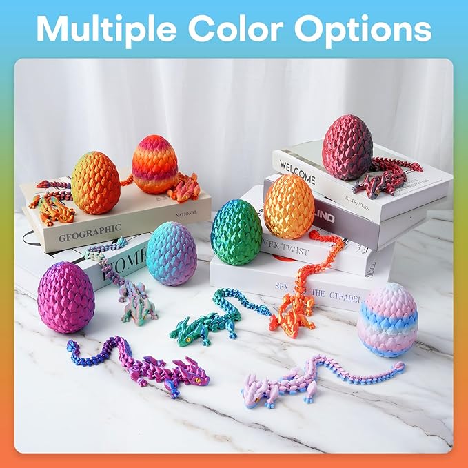 FYEFKJSA 3D Printed Dragon Eggs with Dragon Inside - 12Inch,Articulated Fidget 3D Printed Animals, Interesting Decorative Gift, Easter Basket Essentials Stuffers (Random Neon City)