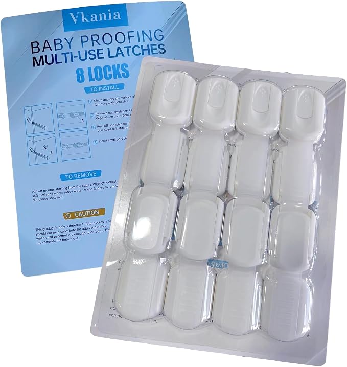 8-Pack Baby Proofing Cabinet Locks, Adjustable Adhesive Strap Latches for Drawer, Cupboard, Oven, Fridge, Toilet Seat - No Drill Child Safety Lock Kit, Easy Installation | Strong adjustable adhesive straps for cabinet, drawer, fridge, toilet & oven. Dr...