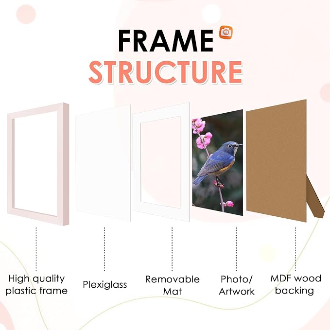 FIXSMITH 5x7 Picture Frame Set of 2, Pink Photo Frame with HD Plexiglass, Display Pictures 4x6 with Mat or 5x7 Without Mat Multi Picture Frames Collage for Tabletop or Wall Display