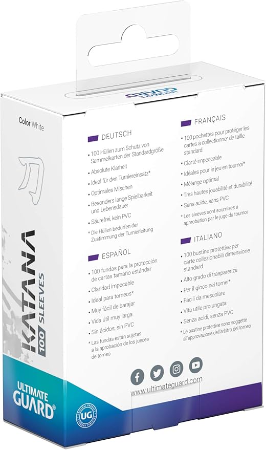 Ultimate Guard Katana Card Sleeves: 100 Standard Size TCG Sleeves, 66 x 91mm, White Back, Tournament Quality, No PVC & Acid-Free, High Clarity