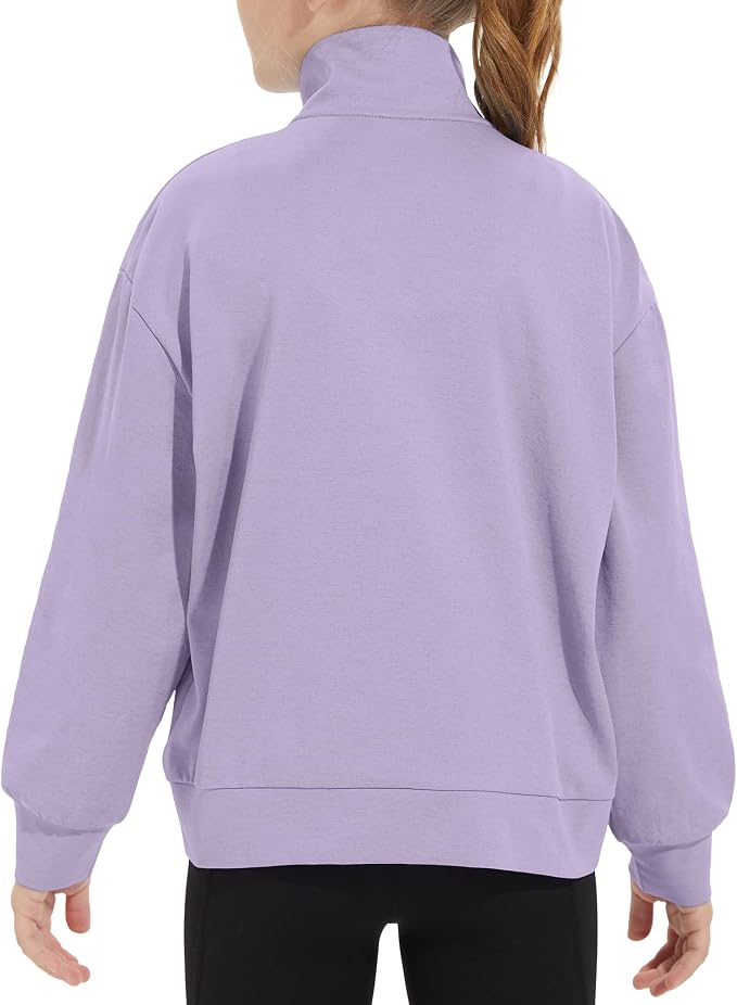 Girls Long Sleeve Collared Shirt Button Down Mock Neck Sweatshirt Athletic Cycling Clothing for Kids 5-14Years