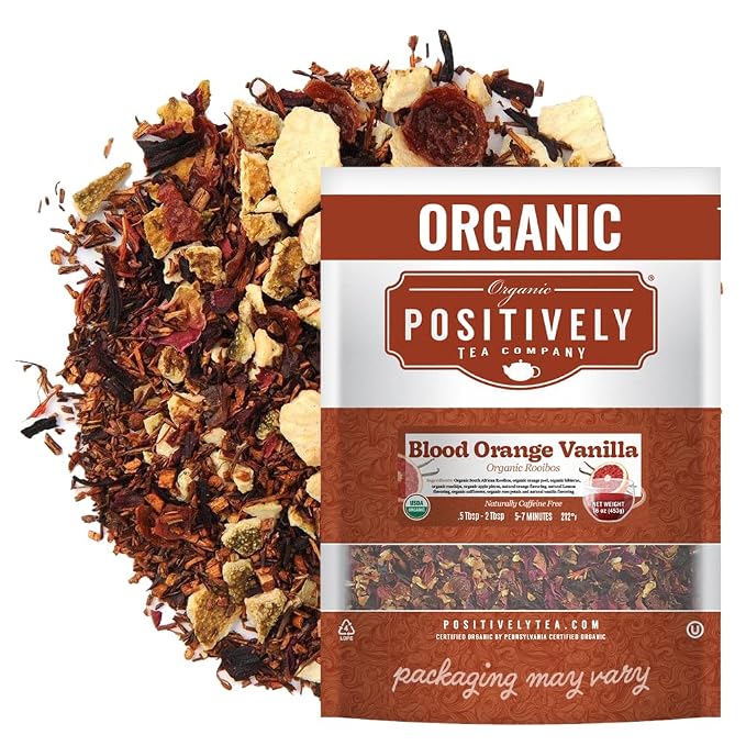 Organic Positively Tea Company, Blood Orange Vanilla Rooibos Tea, Loose Leaf, 16 Ounce
