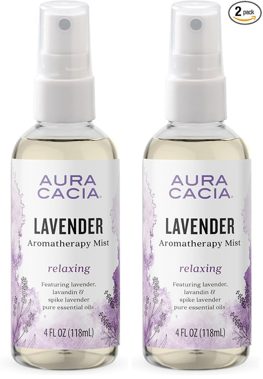 Aura Cacia Relaxing Lavender Aromatherapy Mist,4-Ounce,Lavender Pure Essential Oils,Sweet & Floral Aroma,(Pack of 2)