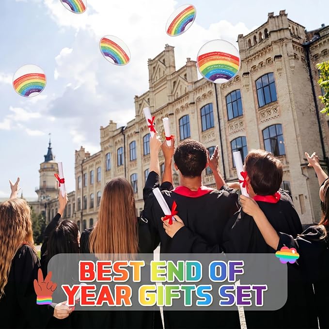 HyDren 36 Set End of The Year Gifts Rainbow Flying Disc Foldable Fans Bulk with Inspirational Card Organza Bag Beach Flying Disc for Fun Graduation Summer Birthday Party Favors Outdoor Activity Game