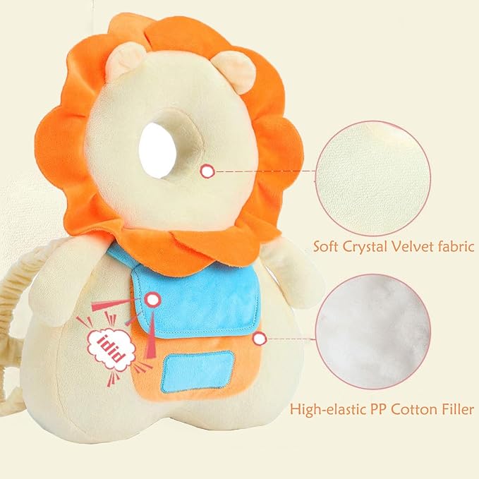 Baby Head Protector, Adjustable Baby Head Protection Backpack with Baby Knee Pads for Walking & Crawling, Soft, Breathable and Wearing Safety Baby Head Protector - Lion