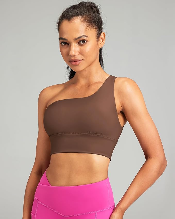 Queenie Ke Womens One Shoulder Sports Bra Left Side Strap Yoga Bras Gym Training Workout Crop Tops