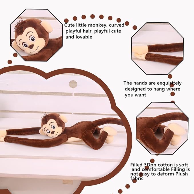 CHELEI2019 35.4" Hanging Monkey Stuffed Animals with Long Arm,Monkey Plush Curtain Toy,Brown