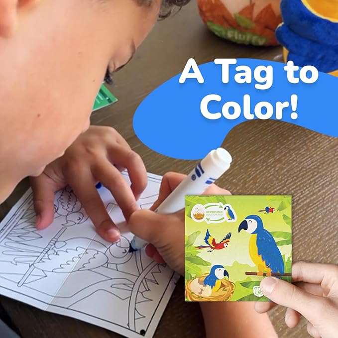 Blue Macaw (Parrot) - Reversible Stuffed Animal, Small Plushies - Soft & Cuddly Plushie - Sensory Toy, Eco Friendly, Educational - Egg to Blue Macaw - kids Pushies – Coloring TAG - Gift for All Ages