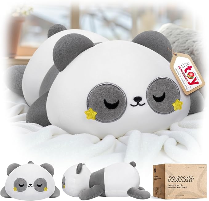Cute Panda Plush Pillow, Kawaii Plushies Grey Panda Stuffed Animals, Squishy Plushies, Cuddle Plush Pillow for Kids & Girls (13 Inch)