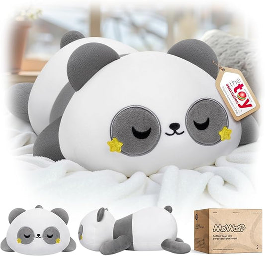 Cute Panda Plush Pillow, Kawaii Plushies Grey Panda Stuffed Animals, Squishy Plushies, Cuddle Plush Pillow for Kids & Girls (13 Inch)