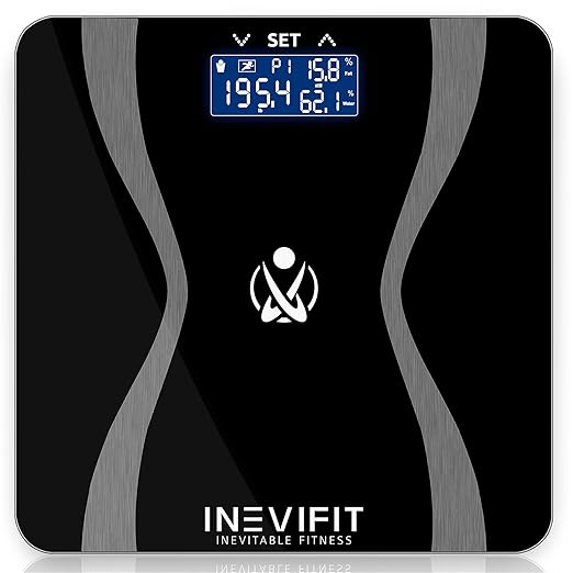 INEVIFIT Body-Analyzer Scale, Highly Accurate Digital Bathroom Body Composition Analyzer, Measures Weight, Body Fat, Water, Muscle & Bone Mass for 10 Users. Includes Batteries