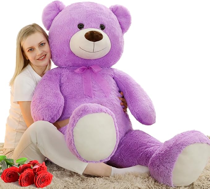 MorisMos Giant Teddy Bear Stuffed Animal 4 Feet, 51'' Large Stuffed Bear for Girlfriend Boyfriend Wife Mom Fiancée Valentine's Gift, Big Bear Plush for Baby Shower Christmas Birthday,Purple