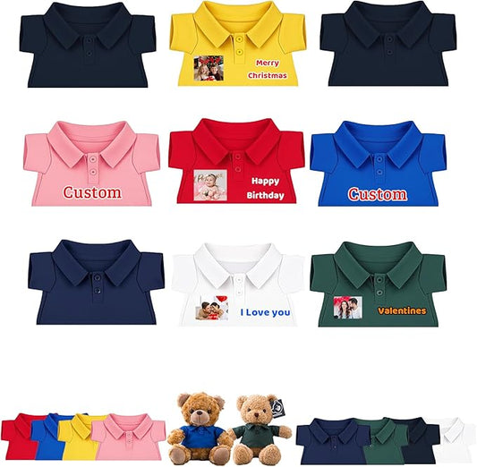 9 Pcs Personalized Teddy Bear Clothes with Name Photo, Stuffed Animal Clothes for Teddy Bears Fit 8-16 inch Stuffed Bear Outfit, Personalized Doll Clothing Make Your Own Plush Doll Shirt