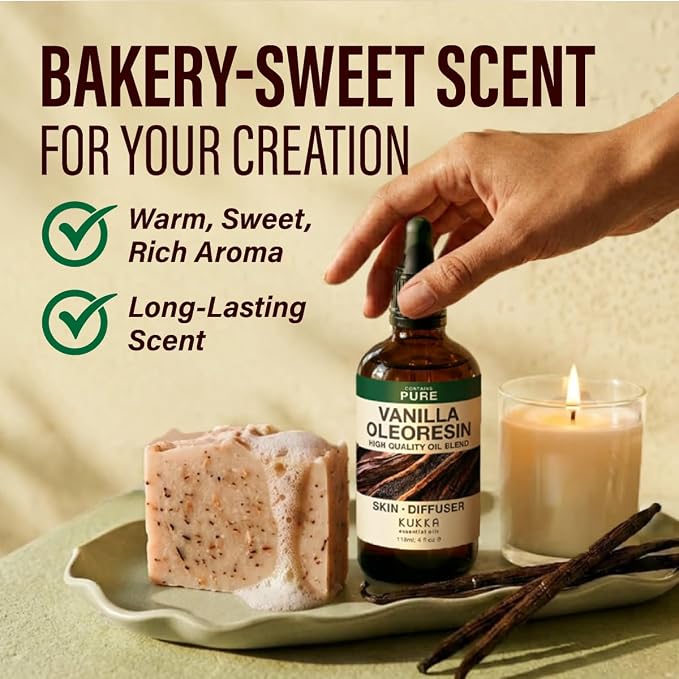 100% Pure Vanilla Oil - 4 Fl Oz Vanilla Essential Oil for Hair, Skin, Diffuser, Aromatherapy & DIY Soap Making Scent