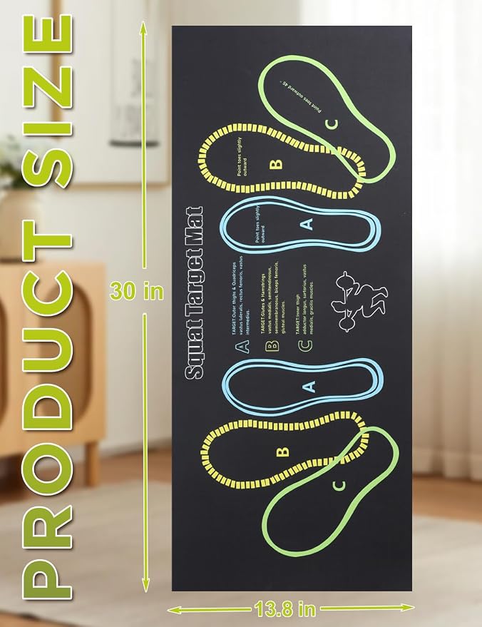 Squat Mat with Foot Position,Large Squat Target Pad 30'' X 13.8'',4mm Thickness Squat Mat Foot Positioning, Exercise Mat for Squats, Leg and Abdominal Workouts