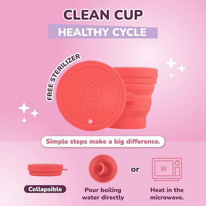 UVA Reusable Menstrual Cup Kit with Sterilizer - Size A for Moderate Flow - 10-Year Durable & Leak-Proof Silicone - Menstrual Cup Medium Sized, Sterilizer & Traveling Bag Period Cup Set