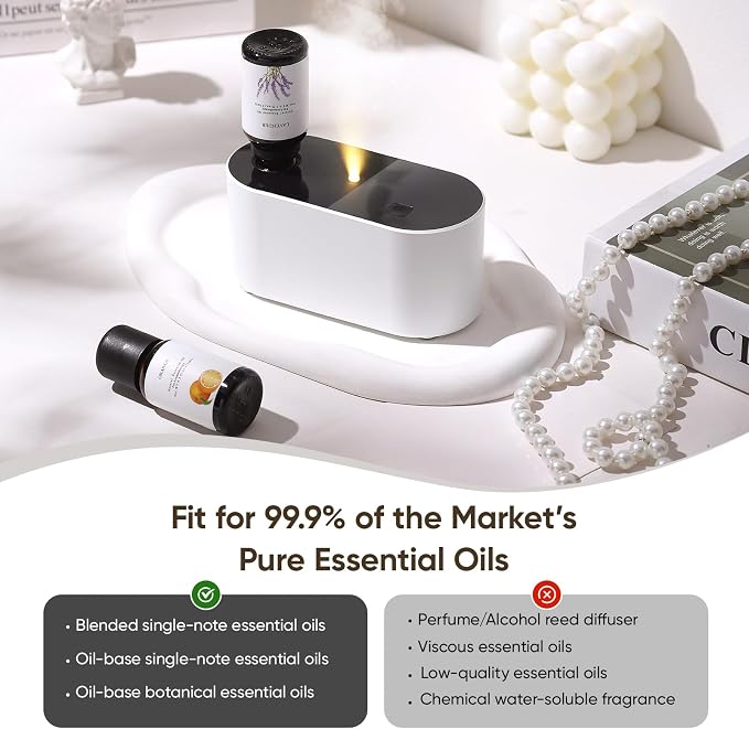 Lecdura Waterless Diffuser for Essential Oil, Battery Operated Scent Air Aromatherapy Diffuser, Mini Aroma Diffusers with 3 Intermittent Mist Modes, Cycle Start for 400-700 sq.ft Home Office Bedroom.