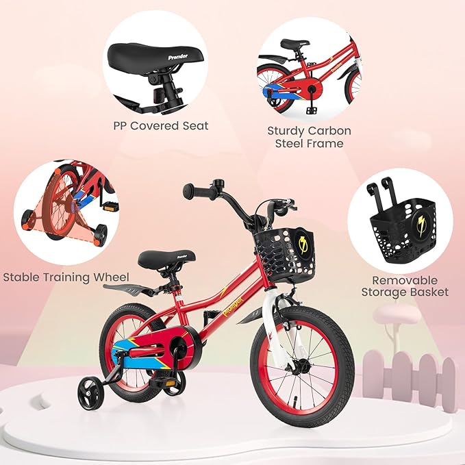 BABY JOY Kids Bike, 12 14 16 18 20 Inch Children Bikes for Boys Girls Teens 3-8 8+ Years w/Training Wheels or Kickstand, Handbrake, Coaster Brake & Removable Basket, Kids Bicycle of Multiple Colors