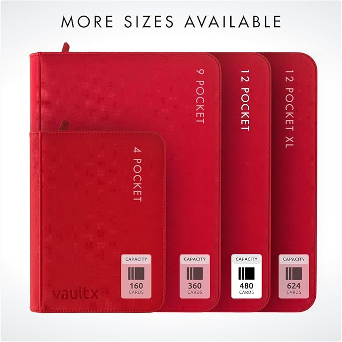 Vault X 12 Pocket Zip Binder, 480 Cards, Exo-Tec Material, 20 Side-Loading Pages (Red)