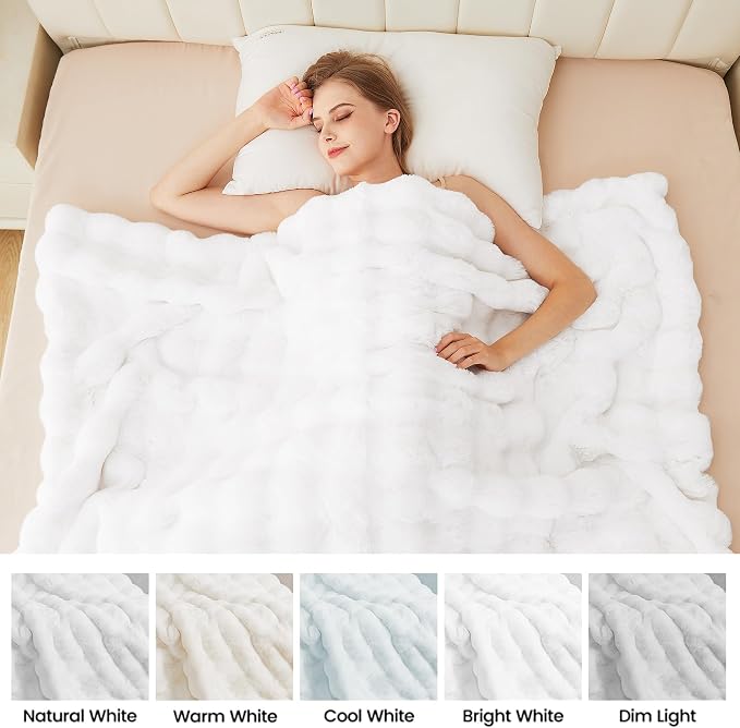 ORINOVA White Faux Rabbit Fuzzy Fur Queen Throw Fluffy Blanket 90x90 Soft Furry Blanket Queen Size for Bed Couch Cozy Bedroom Decor 1000 GSM