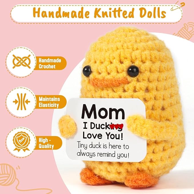 AICase Mother’s Day Gifts for Mom from Daughter Son Funny Positive Duck Gifts Emotional Support Nuggets Inspirational Crochet Animals Handmade Cheer Duck Decor Birthday Gifts for Mom Mother