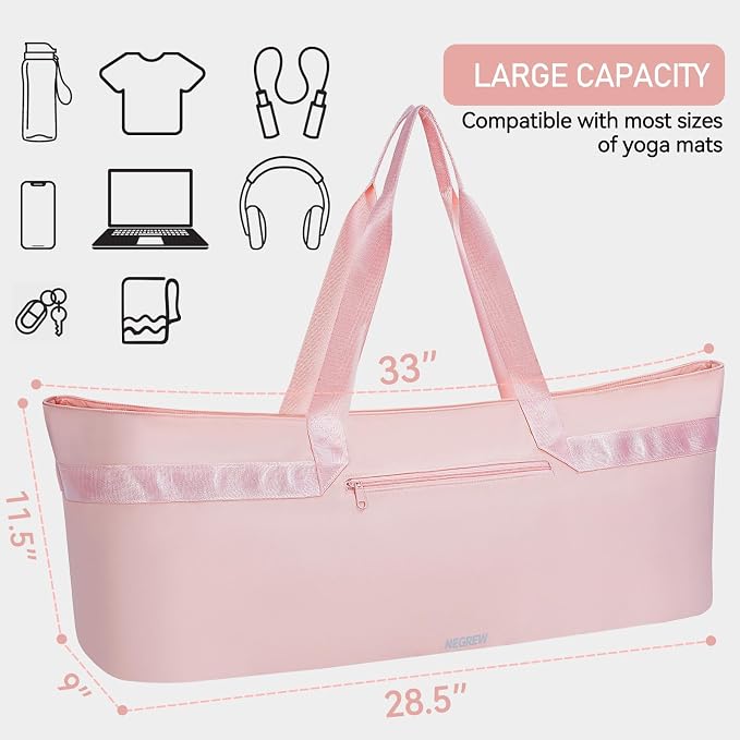 Large Yoga Mat Tote Bag for Women with Holder Strap,Pilates Gym Tote Bag with Shoes Bag & Wet Pocket