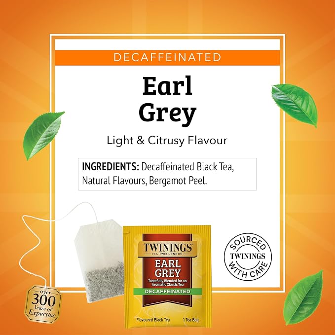 Twinings Decaffeinated Earl Grey Black Tea Individually Wrapped Bags, 100 Count (Pack of 1), Flavoured with Citrus and Bergamot, Enjoy Hot or Iced, 100 Teabags