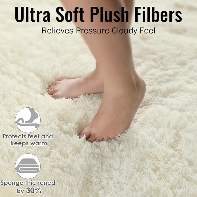PAGISOFE White Fluffy Shag Washable Area Rugs for Living Room 5x7 Ft,Cream White Soft Shaggy Rugs for Bedroom,Office Ivory Carpet Boys Girls Dorm Pastel Rug for Kids Room Home Decor Aesthetic