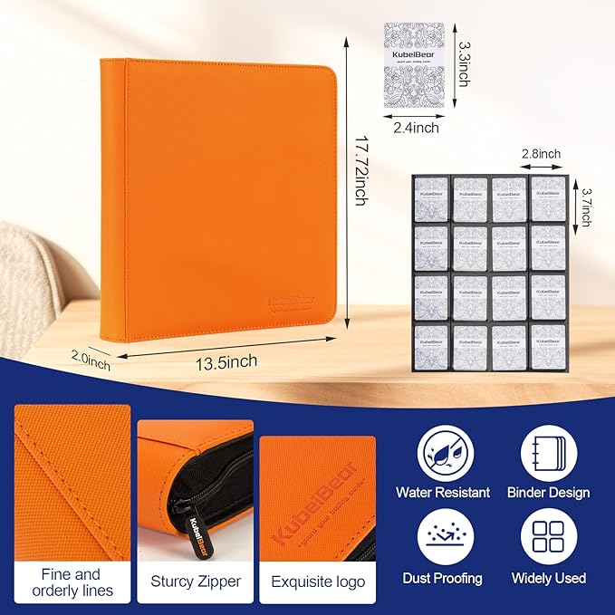 Card Binder – 1024 Capacity, Zippered Trading Card Holder for MTG, Sports & Collectible Cards – Acid-Free, Durable & Travel-Friendly Storage (Orange dots, 16 Pocket)