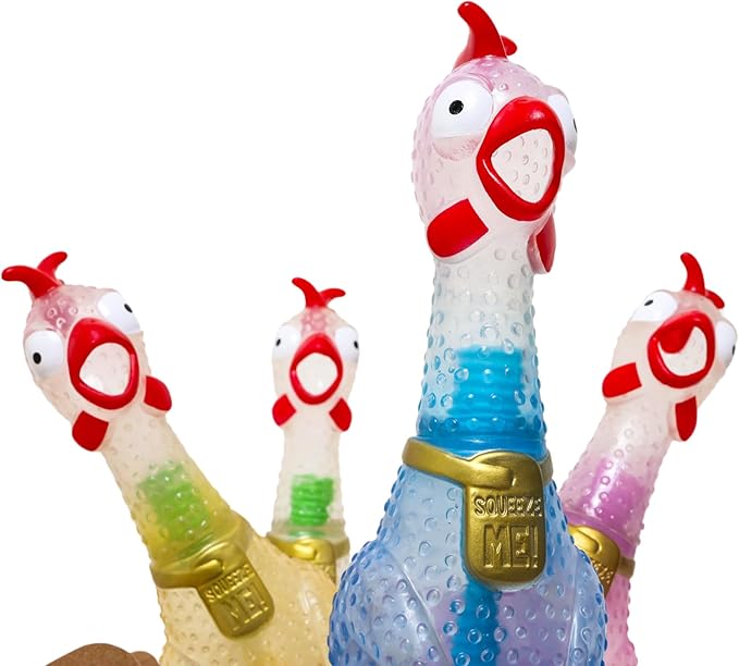 Animolds Squeeze Me Rubber Chicken Toy | Screaming Squeaky Chicken for Kids & Dogs | Novelty Prank Gag Gift (2 Pack Clear)