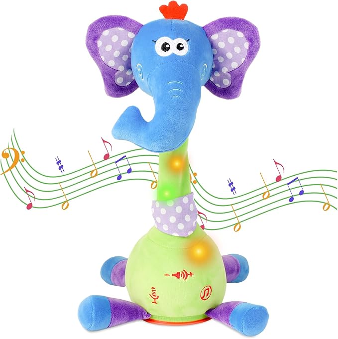 LUKETURE Dancing Talking Elephant Plush, Interactive Stuffed Animal Toy, Musical Plush with Record & Repeat, Sings 10 Songs, LED Lights