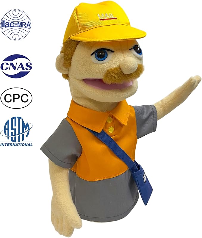 16" Puppets Entriloquist Puppet,Hand Puppets for Kids Plush Postman Puppets for Adults with Removable Mouth Puppet for Kids Ages 4-8，Hand Puppet for Adults with Scalable Puppet Control Rod