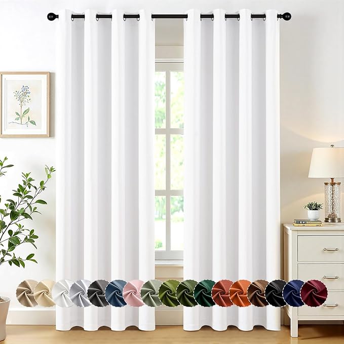 MIULEE Blackout Curtains for Bedroom 2 Panels 50 x 84 Inch Long Pure White | Thermal Insulated, Living Room Darkening Grommet Drapes, Noise Reducing, Light Blocking Window Treatments