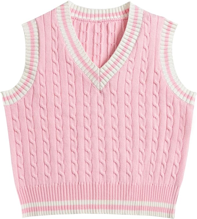 Women's Sweater Vest,Y2K Sleeveless Pattern Preppy Style Knitted Crop Tank Top for Girl