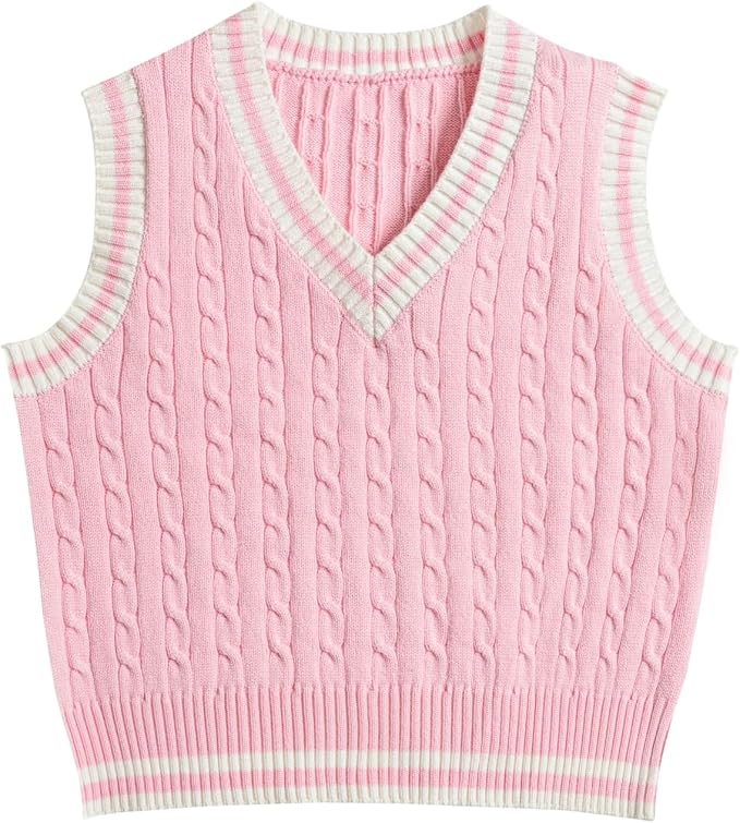 Women's Sweater Vest,Y2K Sleeveless Pattern Preppy Style Knitted Crop Tank Top for Girl