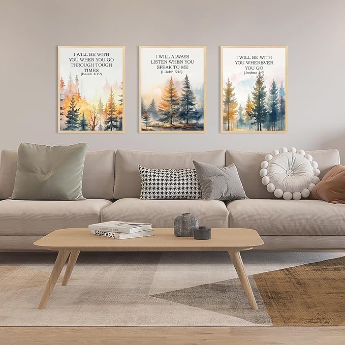 Forest Bible Verse Wall Art Painting Vintage Scripture Christian Landscape Wall Decor, Spiritual Jesus Nature Forest Quote Poster Canvas Prints, for Living Prayer Room Bedroom 12x16 inch Framed