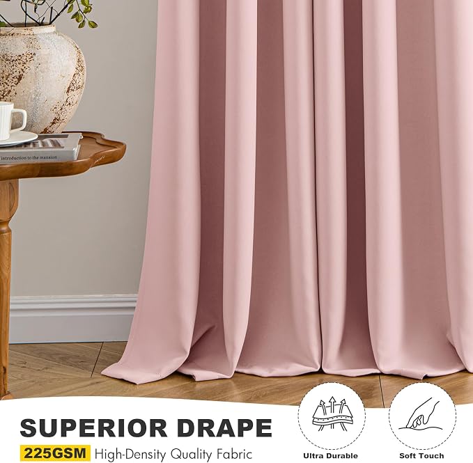 MIULEE Blackout Curtains for Bedroom 2 Panels 40 x 72 Inch Long Pink | Thermal Insulated, Living Room Darkening Grommet Drapes, Noise Reducing, Light Blocking Window Treatments