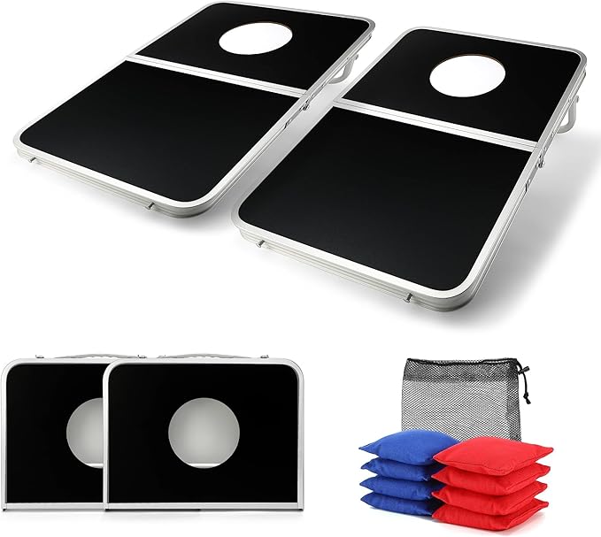 Portable Cornhole Board Set with Aluminum Alloy Edging,2x1.3ft Foldable Corn Hole Games for Adults and Family with 8 Bean Bags for Outdoor Backyard Travel Tailgate Camping