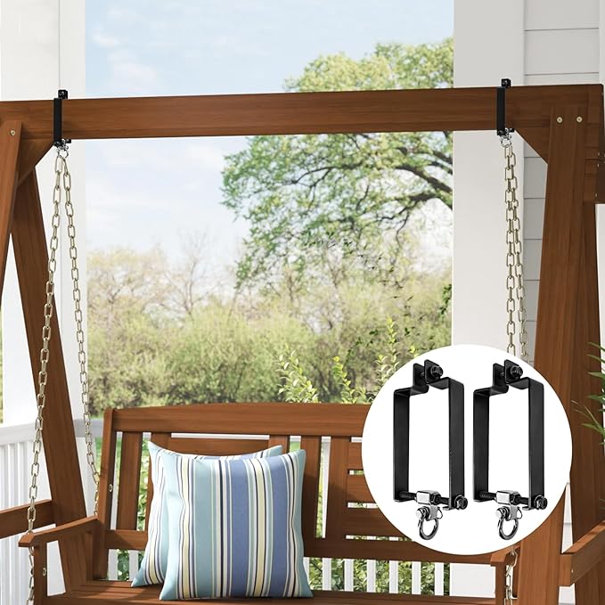 Heavy Duty Swing Hangers with 180° Snap Hooks Metal Swingset Accessories Swing Set Brackets Hardware Swingset Attachments Wooden Sets Playground Porch Outdoor Indoor (Black of 2Pcs)