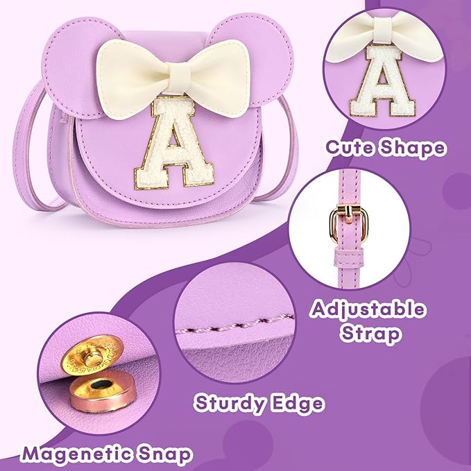 mibasies Toddler Purse Girl Gifts: Girls Birthday Gifts for 3-8 - Toys for Ages 2-4 Girls Mouse Ears Purse, Purple, Letter A