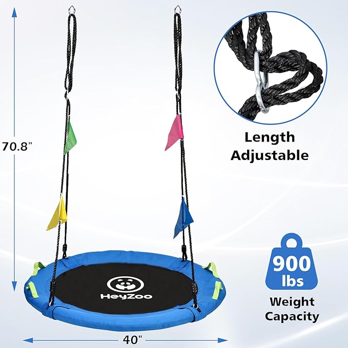HeyZoo Tree Swing, Saucer Flying Swing 40 Inch for Kids, 900lbs Weight Capacity, with Adjustable Hanging Straps, for Backyard and Outdoor Playground, Gifts for Kids, Blue