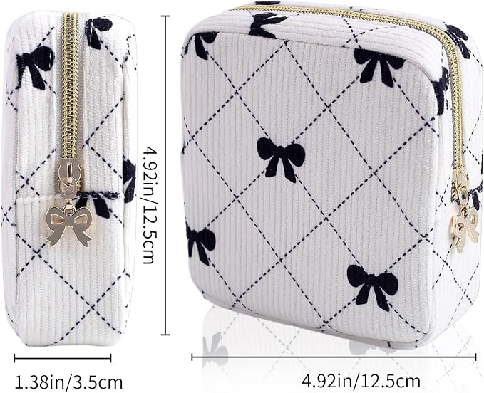 Period Bag for Women - Cute Corduroy Sanitary Napkin Storage Bag with Bow Design | Period Pouch for Daily Use, Travel | Discreet Menstrual Pouch | Pad Bags for Period Holds Pads, Tampons