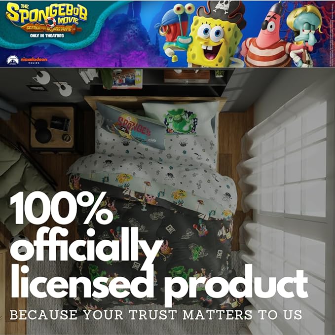 Spongebob Squarepants Movie Kids Full Size Bedding Set with Roblox UGC Reward Included – 7-Piece Super Soft Cozy Reversible Comforter & Sheet Set (Officially Licensed Product) by Franco