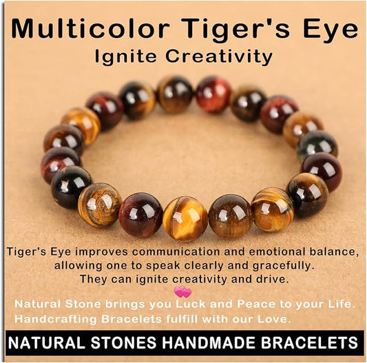 AD Beads Handmade Gemstone Stretch Elastic Bracelet Crystal Healing Reiki Nature's Beauty and Spiritual Essence Unisex