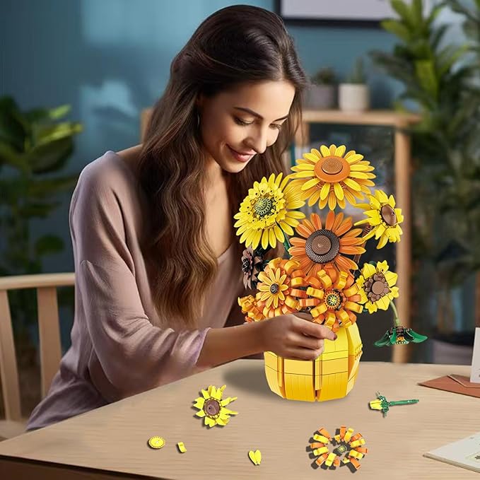 Sunflowers Building Set for Adult, Van Gogh Prints Art Botanical Collection for Woman Girls 14+, Home Decor/Valentine/Christmas, 1009PCS